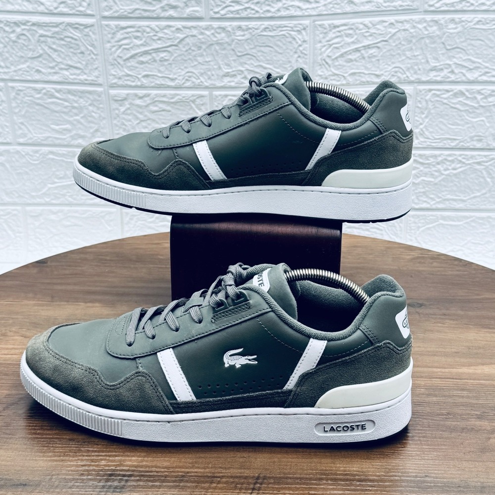 Lacoste T-Clip Men's Green White Leather Retro Tennis Sneakers Shoes Size 12
